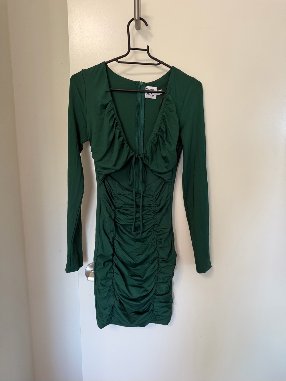 Princess Polly Deep Green Long Sleeve Ruched Mini Dress